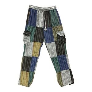 Boho Patchwork Cargo Pants Hippie Festival Tribal Cotton Leg Nepal M- L